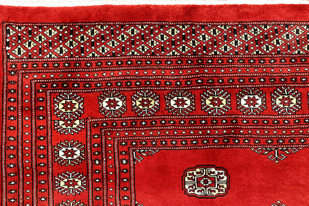 Firebrick Red Pakistani Bokhara Rug 9' 1" x 11' 10" Hand-Knotted | No. QA98491