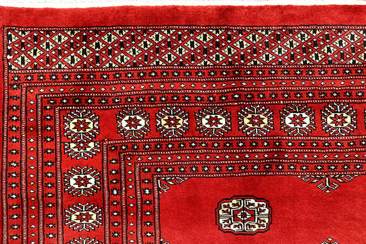 Firebrick Red Pakistani Bokhara Rug 9' 1" x 11' 10" Hand-Knotted | No. QA98491