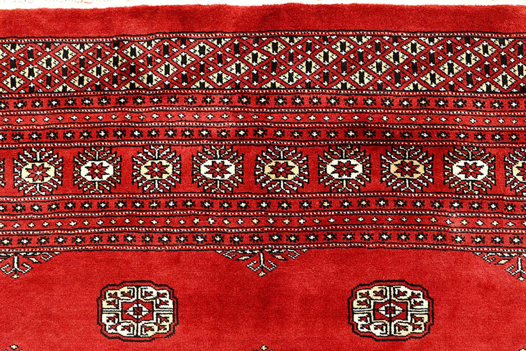 Firebrick Red Pakistani Bokhara Rug 9' 1" x 11' 10" Hand-Knotted | No. QA98491