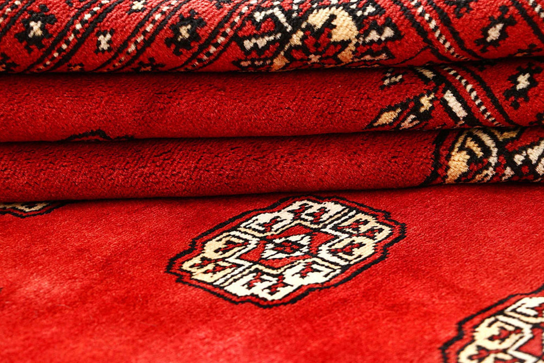 Firebrick Red Pakistani Bokhara Rug 9' 1" x 11' 10" Hand-Knotted | No. QA98491