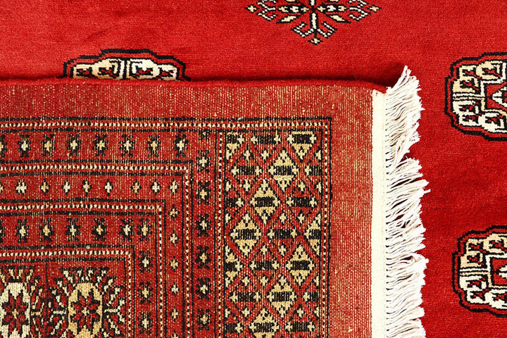 Firebrick Red Pakistani Bokhara Rug 9' 1" x 11' 10" Hand-Knotted | No. QA98491