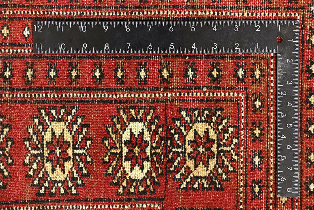 Firebrick Red Pakistani Bokhara Rug 9' 1" x 11' 10" Hand-Knotted | No. QA98491