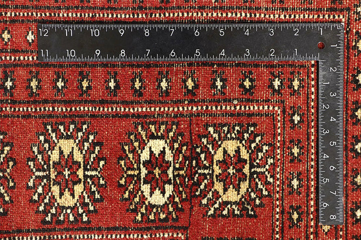 Firebrick Red Pakistani Bokhara Rug 9' 1" x 11' 10" Hand-Knotted | No. QA98491