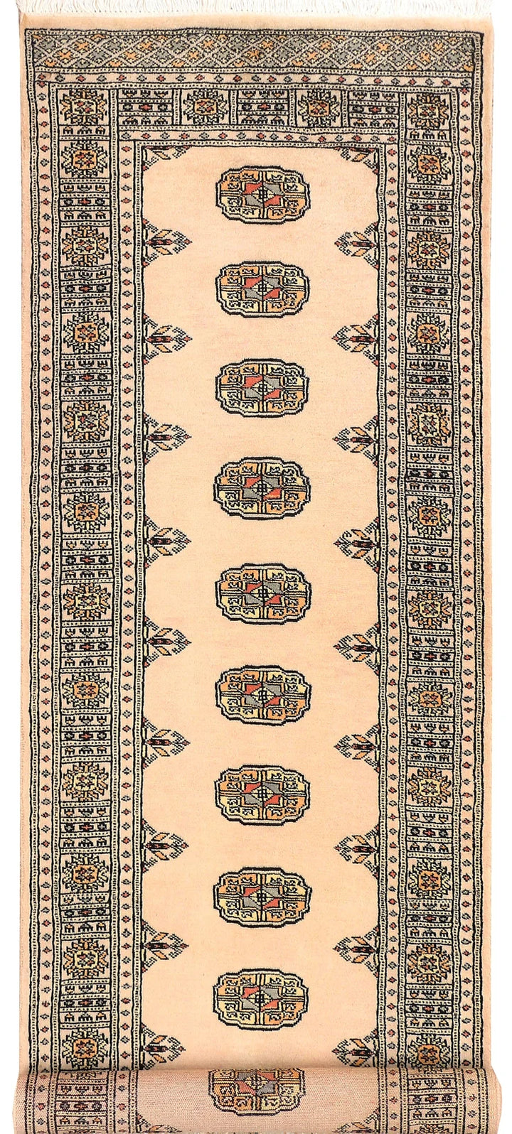 Antique White Pakistani Bokhara Rug 2' 7" x 8' 8" Hand-Knotted | No. QA98610