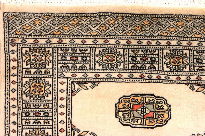 Antique White Pakistani Bokhara Rug 2' 7" x 8' 8" Hand-Knotted | No. QA98610