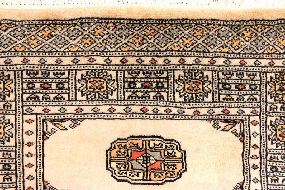 Antique White Pakistani Bokhara Rug 2' 7" x 8' 8" Hand-Knotted | No. QA98610