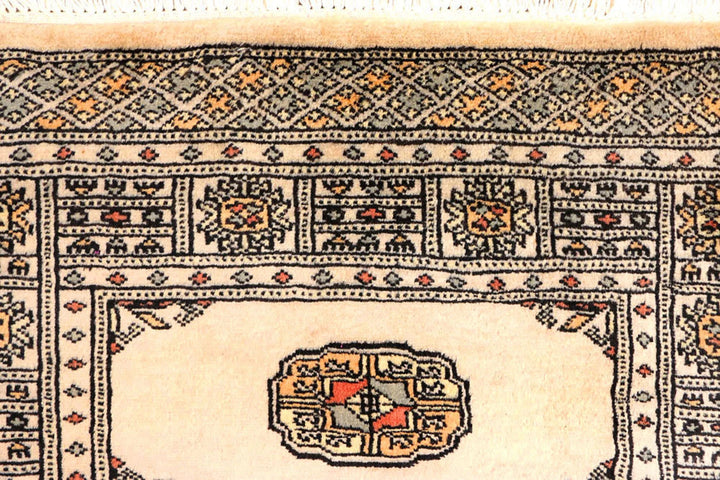 Antique White Pakistani Bokhara Rug 2' 7" x 8' 8" Hand-Knotted | No. QA98610