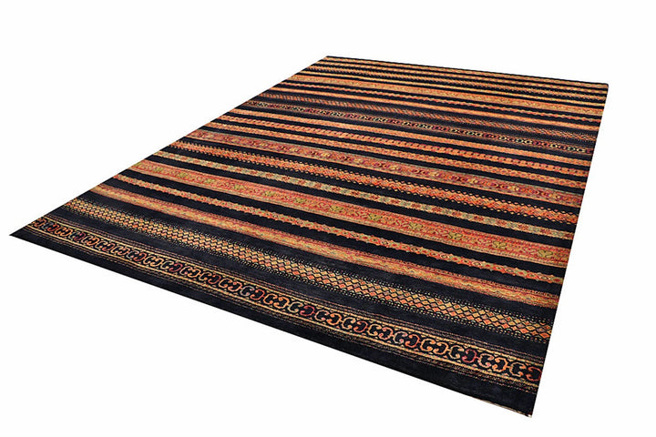 Midnight Blue Pakistani Gabbeh Rug 8' 5" x 11' 3" Hand-Knotted | No. QA98649