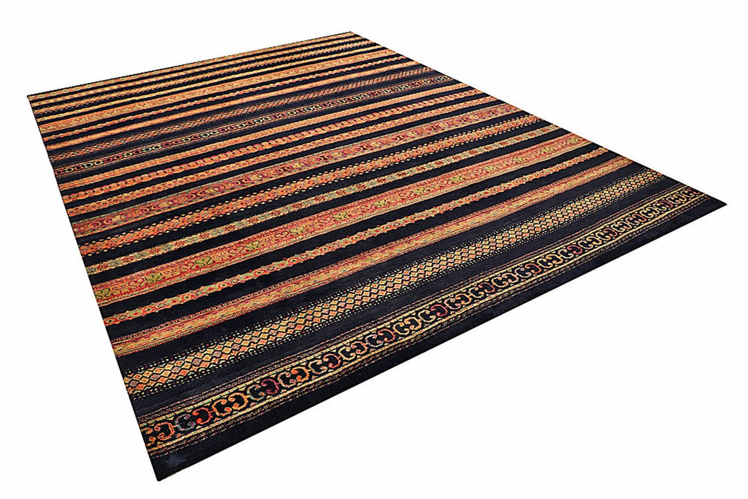 Midnight Blue Pakistani Gabbeh Rug 8' 5" x 11' 3" Hand-Knotted | No. QA98649