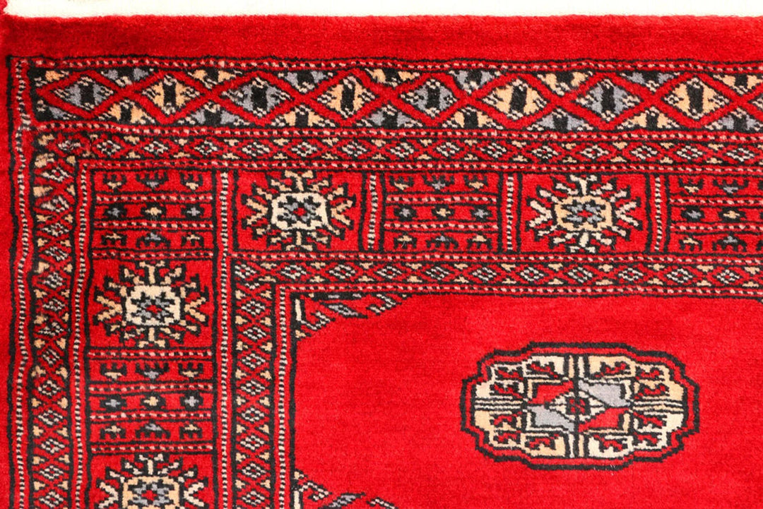 Dark Red Pakistani Bokhara Rug 2' 7" x 8' 10" Hand-Knotted | No. QA98708