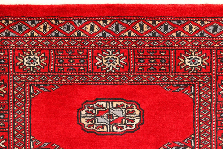 Dark Red Pakistani Bokhara Rug 2' 7" x 8' 10" Hand-Knotted | No. QA98708