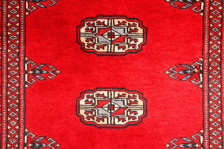 Dark Red Pakistani Bokhara Rug 2' 7" x 8' 10" Hand-Knotted | No. QA98708