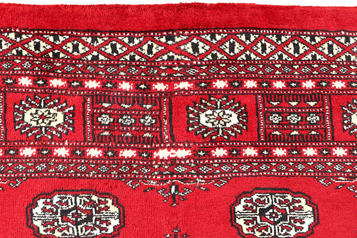 Red Pakistani Bokhara Rug 4' 2" x 6' 4" Hand-Knotted | No. QA98722
