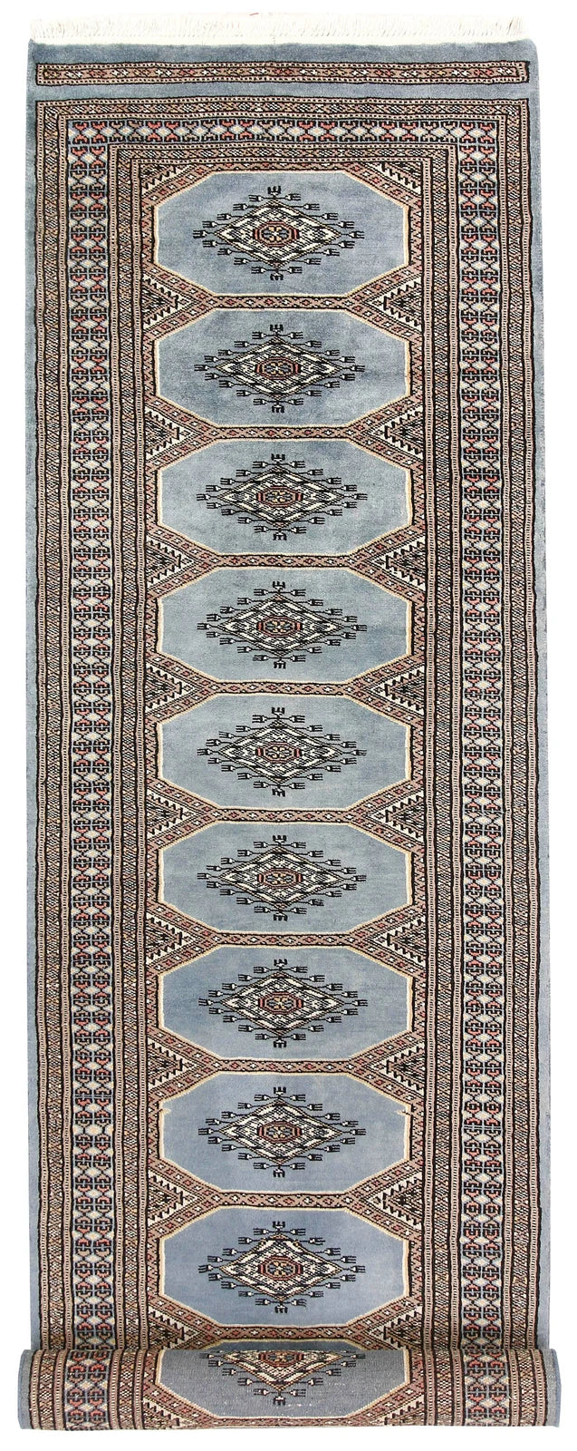 Light Slate Grey Pakistani Jaldar Rug 2' 4" x 9' Hand-Knotted | No. QA98724