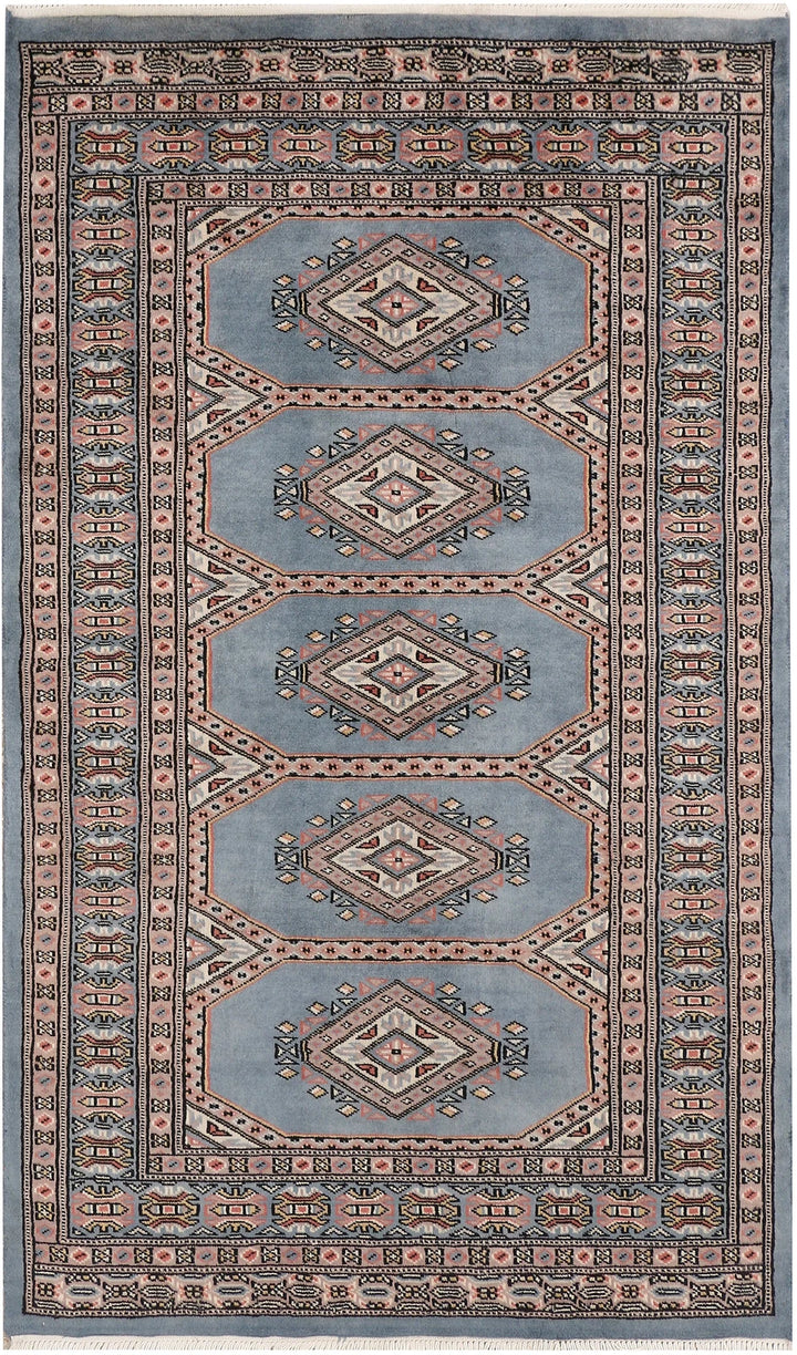 Light Slate Grey Pakistani Jaldar Rug 3' 1" x 5' 1" Hand-Knotted | No. QA98778