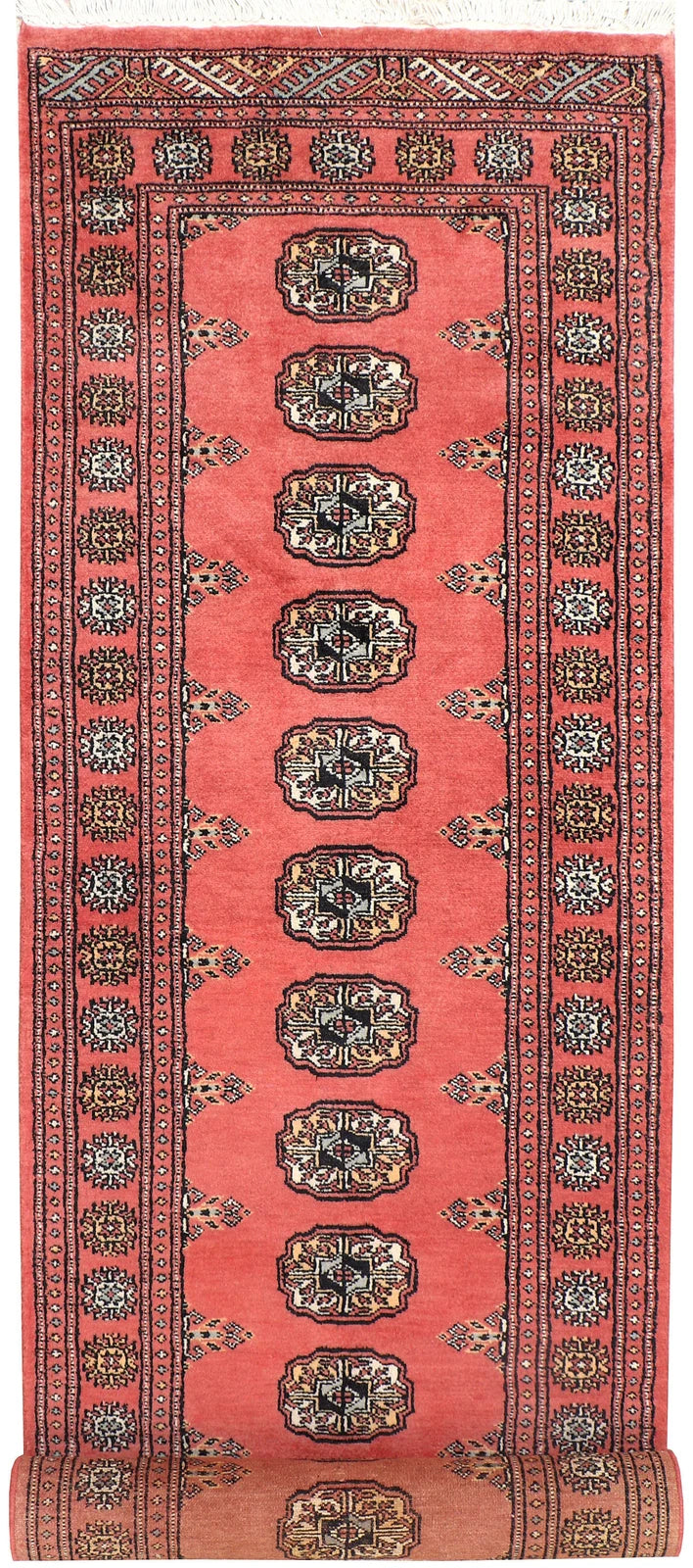 Salmon Pakistani Bokhara Rug 2'6" x 10'1" Hand-Knotted | No. QA98840