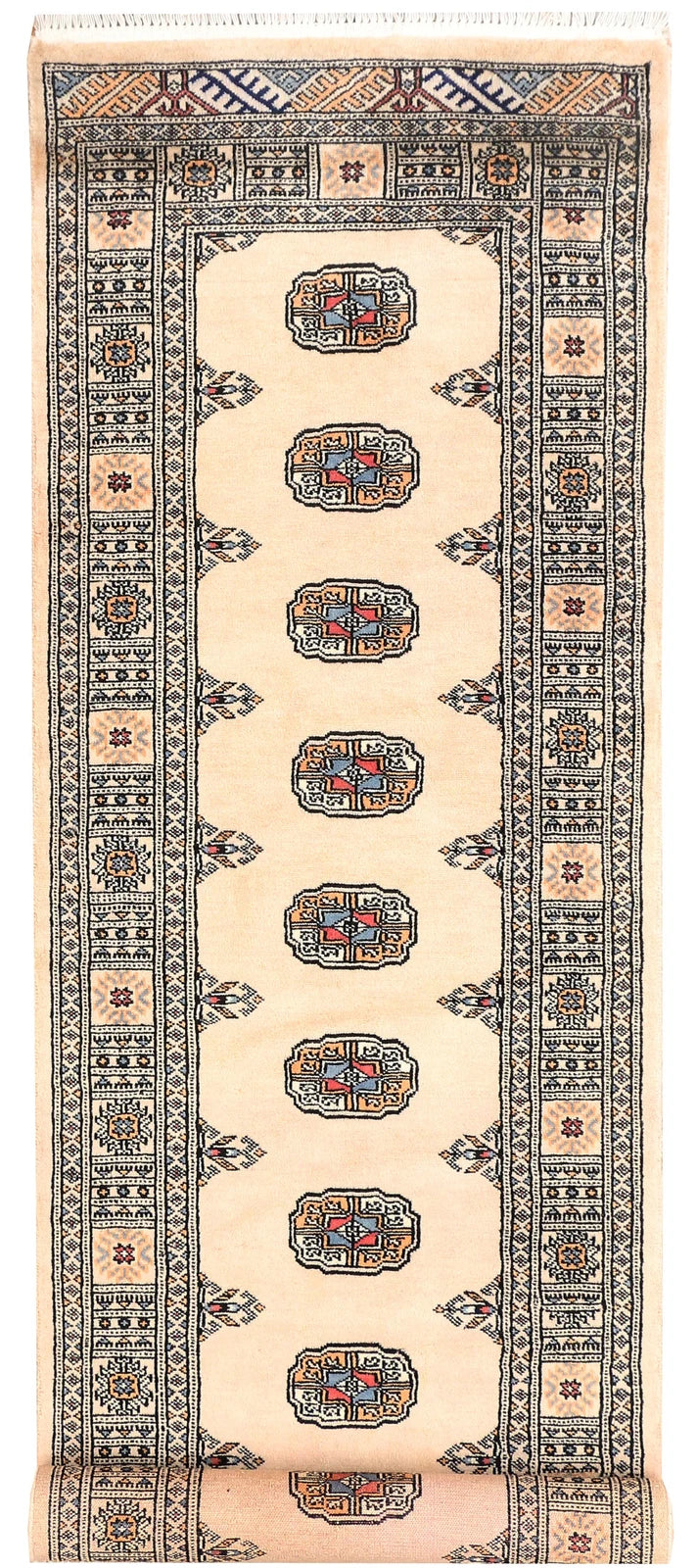 Ivory Pakistani Bokhara Rug 2' 6" x 9' 5" Hand-Knotted | No. QA98855