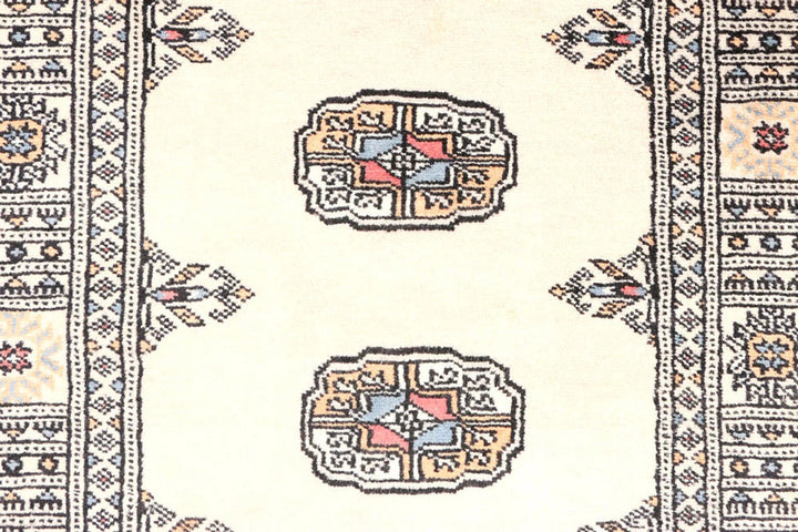 Ivory Pakistani Bokhara Rug 2' 6" x 9' 5" Hand-Knotted | No. QA98855