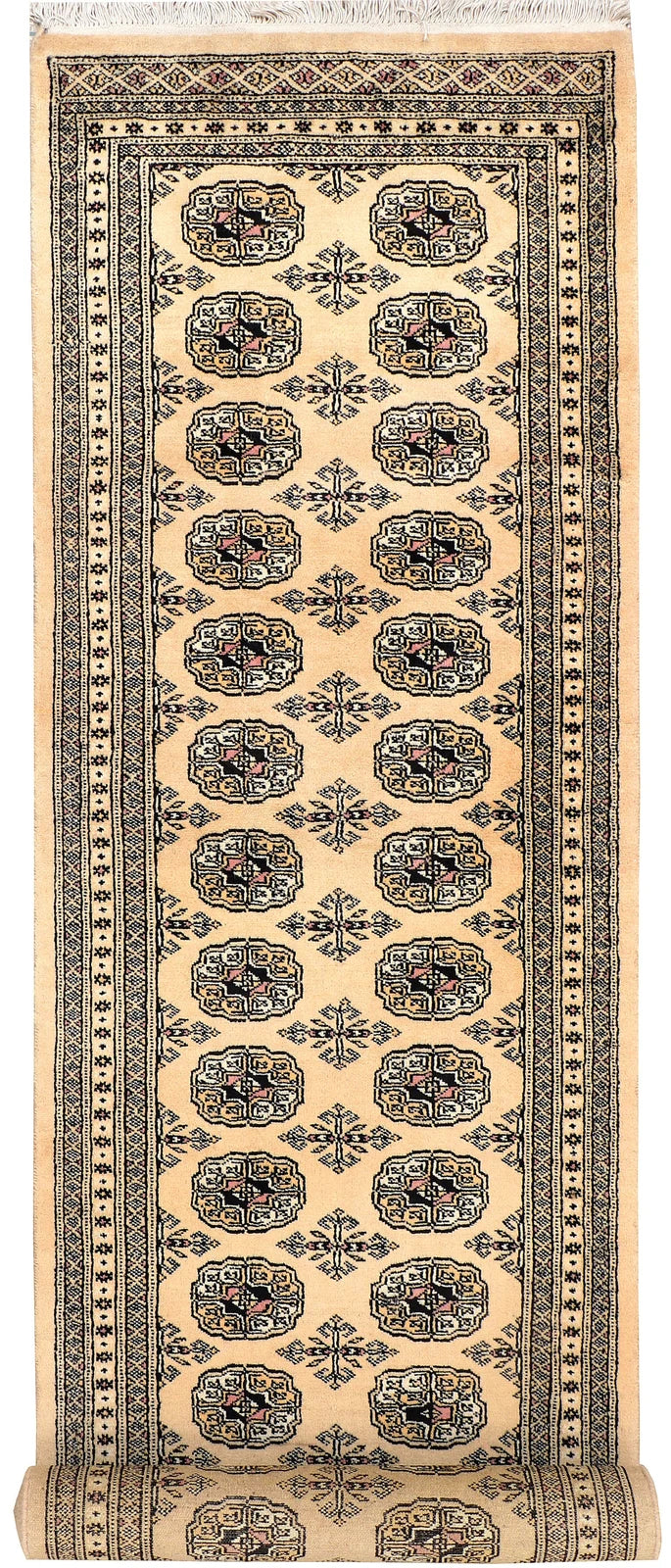 White Bokhara Rug 2' 6" x 10' 1" Hand-Knotted | No. QA98894