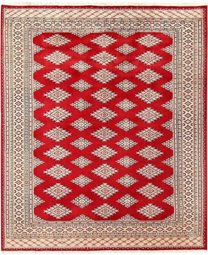 Firebrick Red Pakistani Jaldar Rug 6' 5" x 7' 8" Hand-Knotted | No. QA98897