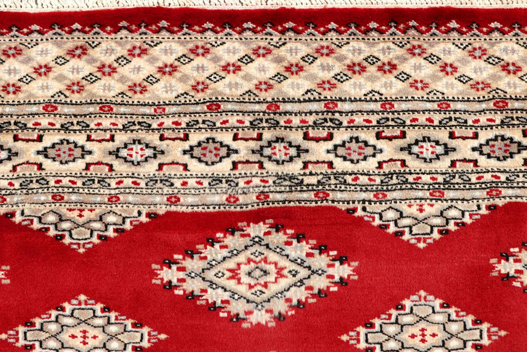 Firebrick Red Pakistani Jaldar Rug 6' 5" x 7' 8" Hand-Knotted | No. QA98897