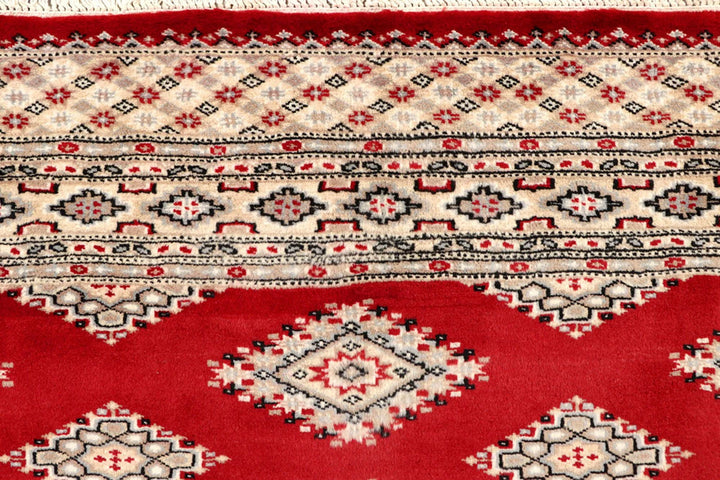 Firebrick Red Pakistani Jaldar Rug 6' 5" x 7' 8" Hand-Knotted | No. QA98897