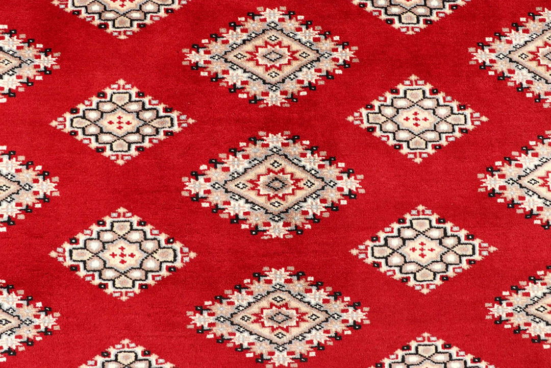 Firebrick Red Pakistani Jaldar Rug 6' 5" x 7' 8" Hand-Knotted | No. QA98897