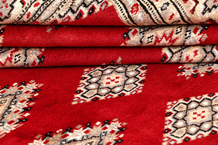 Firebrick Red Pakistani Jaldar Rug 6' 5" x 7' 8" Hand-Knotted | No. QA98897