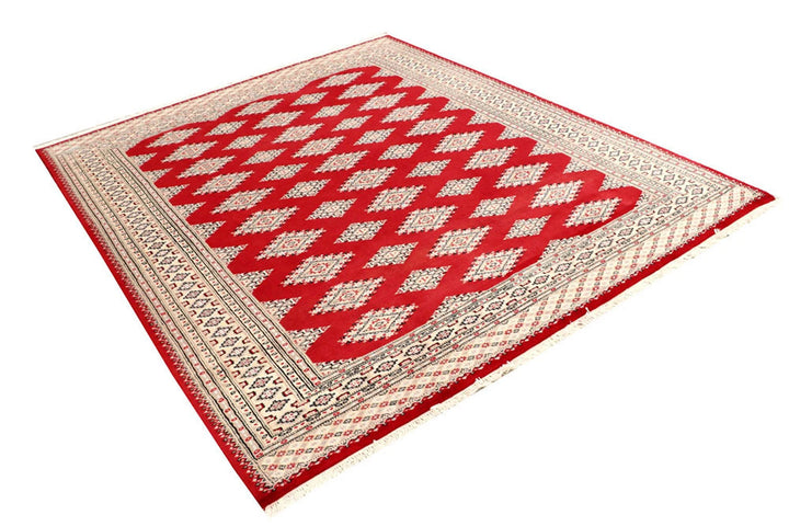 Firebrick Red Pakistani Jaldar Rug 6' 5" x 7' 8" Hand-Knotted | No. QA98897