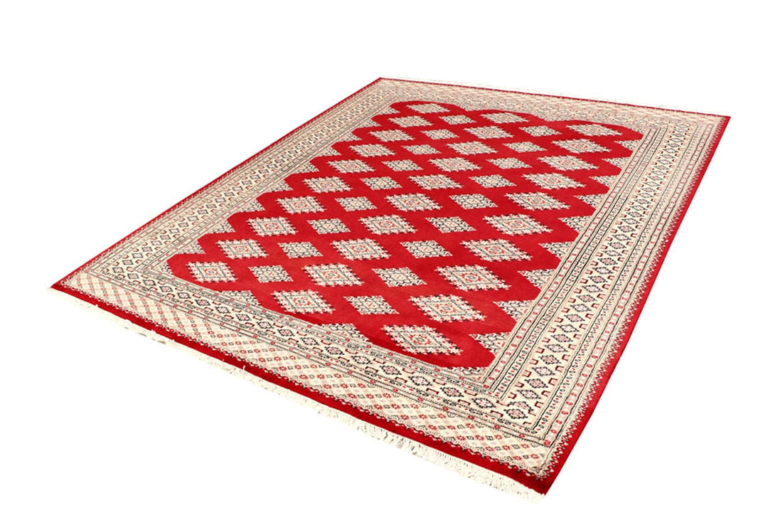 Firebrick Red Pakistani Jaldar Rug 6' 5" x 7' 8" Hand-Knotted | No. QA98897
