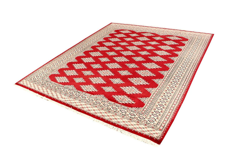 Firebrick Red Pakistani Jaldar Rug 6' 5" x 7' 8" Hand-Knotted | No. QA98897