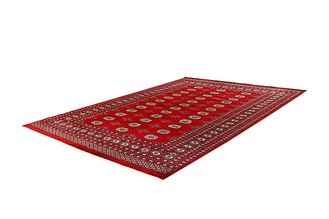 Firebrick Pakistani Bokhara Rug 6' 2" x 9' 1" Hand-Knotted | No. QA98989