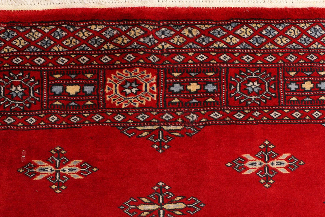 Dark Red Pakistani Butterfly Rug 4' x 5'9" Hand-Knotted | No. QA99007
