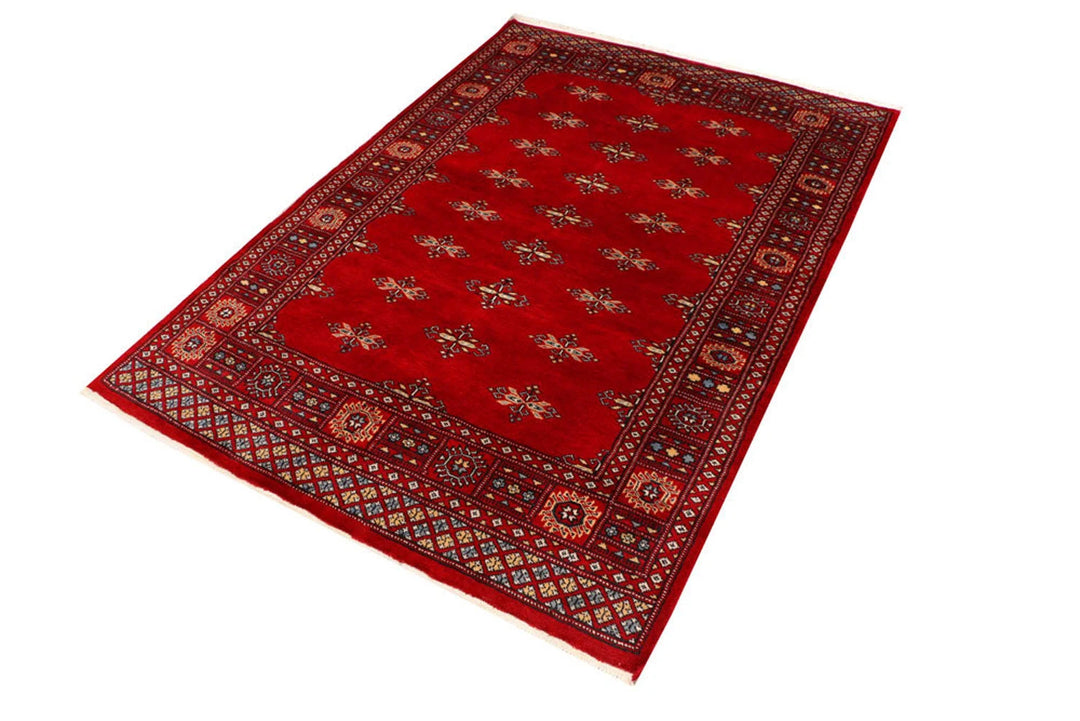 Dark Red Pakistani Butterfly Rug 4' x 5'9" Hand-Knotted | No. QA99007