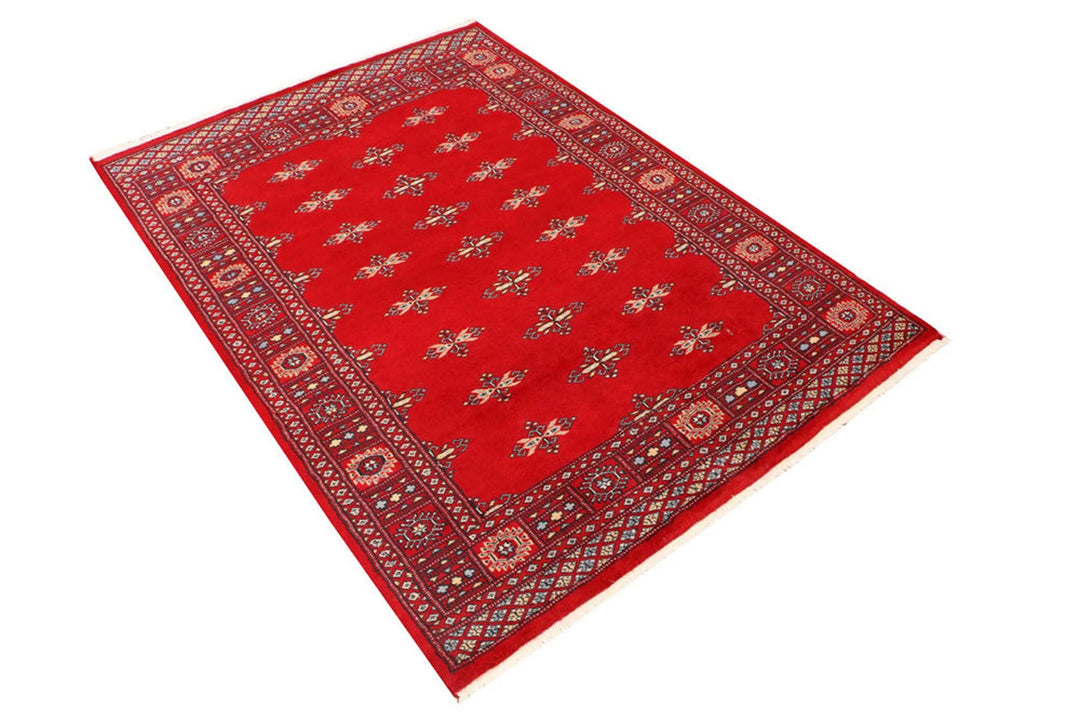 Dark Red Pakistani Butterfly Rug 4' x 5'9" Hand-Knotted | No. QA99007
