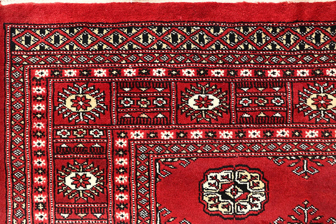 Firebrick Red Pakistani Bokhara Rug 5' 8" x 8' 1" Hand-Knotted | No. QA99024