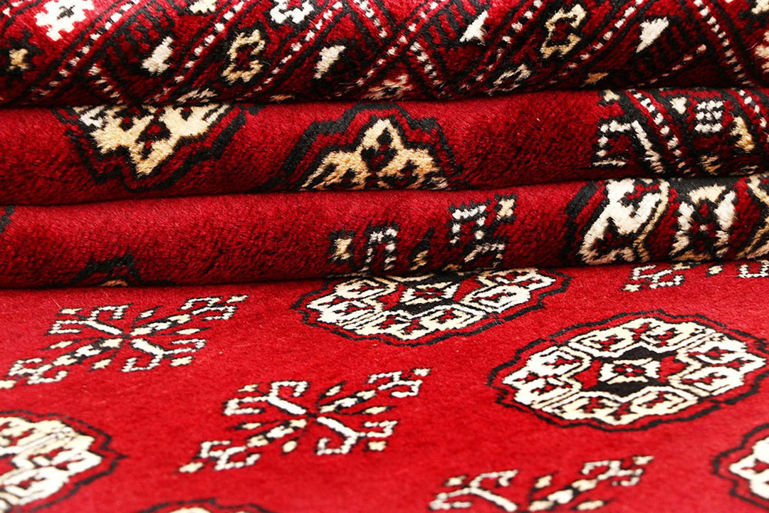 Firebrick Red Pakistani Bokhara Rug 5' 8" x 8' 1" Hand-Knotted | No. QA99024