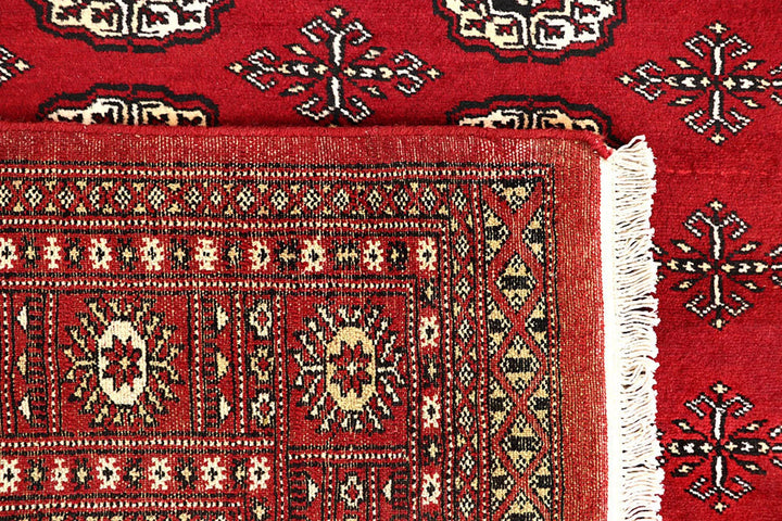 Firebrick Red Pakistani Bokhara Rug 5' 8" x 8' 1" Hand-Knotted | No. QA99024