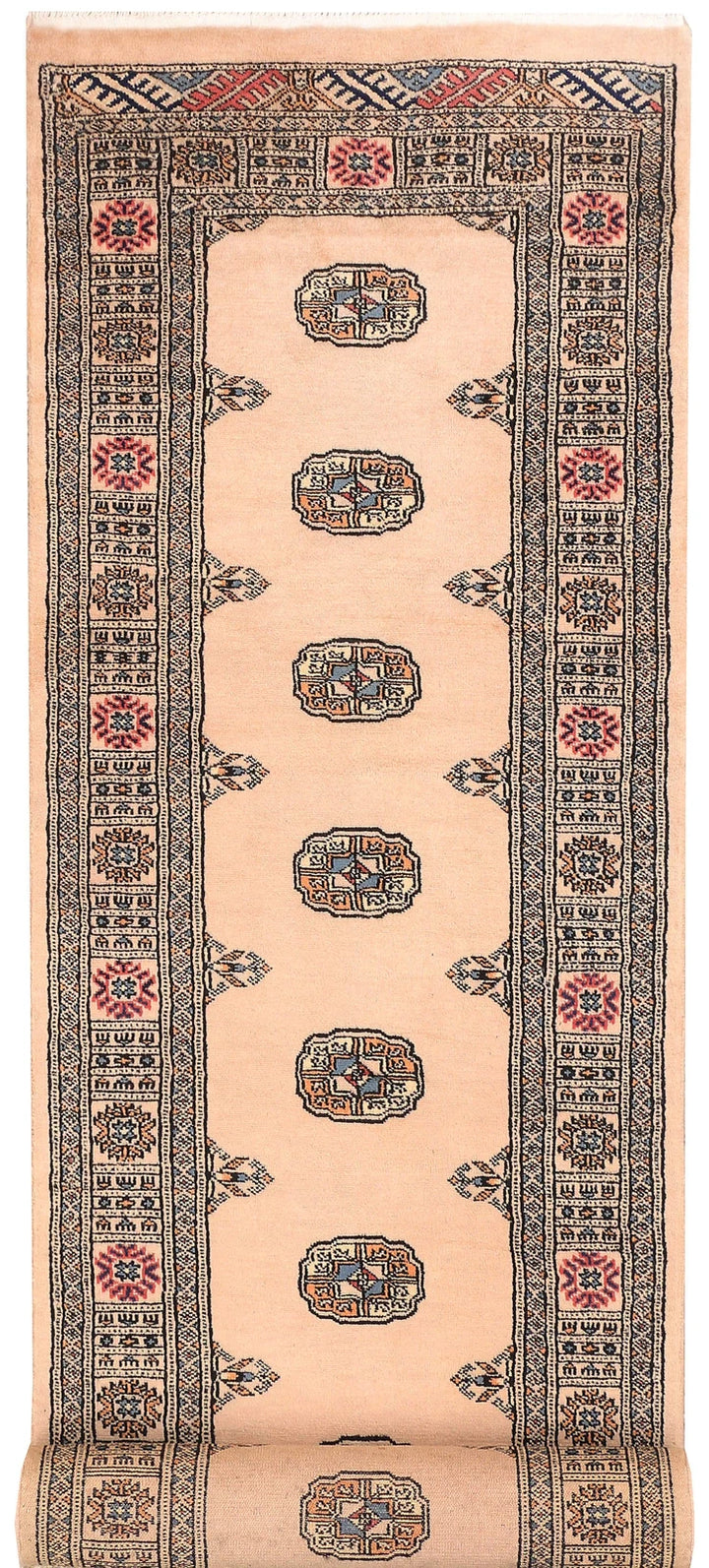 Bisque Pakistani Bokhara Runner 2' 7" x 11' 6" Hand-Knotted | No. QA99034