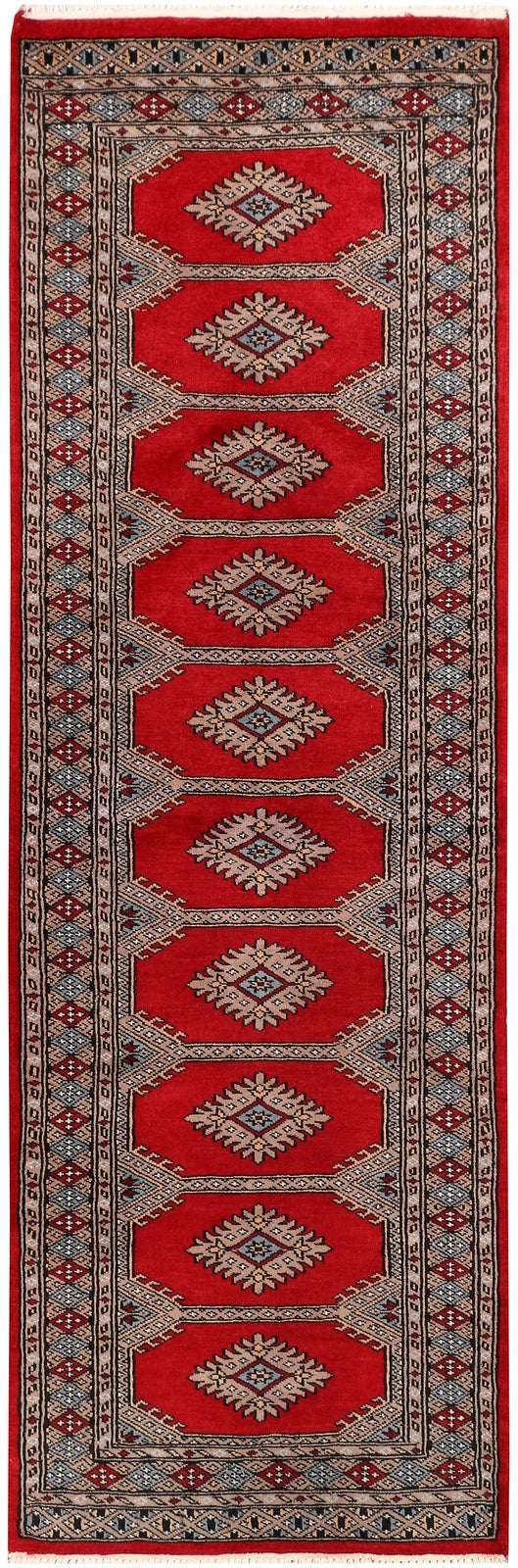 Firebrick Red Pakistani Jaldar Runner Rug 2' 1" x 6' 3" Hand-Knotted | No. QA99172
