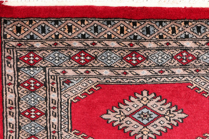 Firebrick Red Pakistani Jaldar Runner Rug 2' 1" x 6' 3" Hand-Knotted | No. QA99172