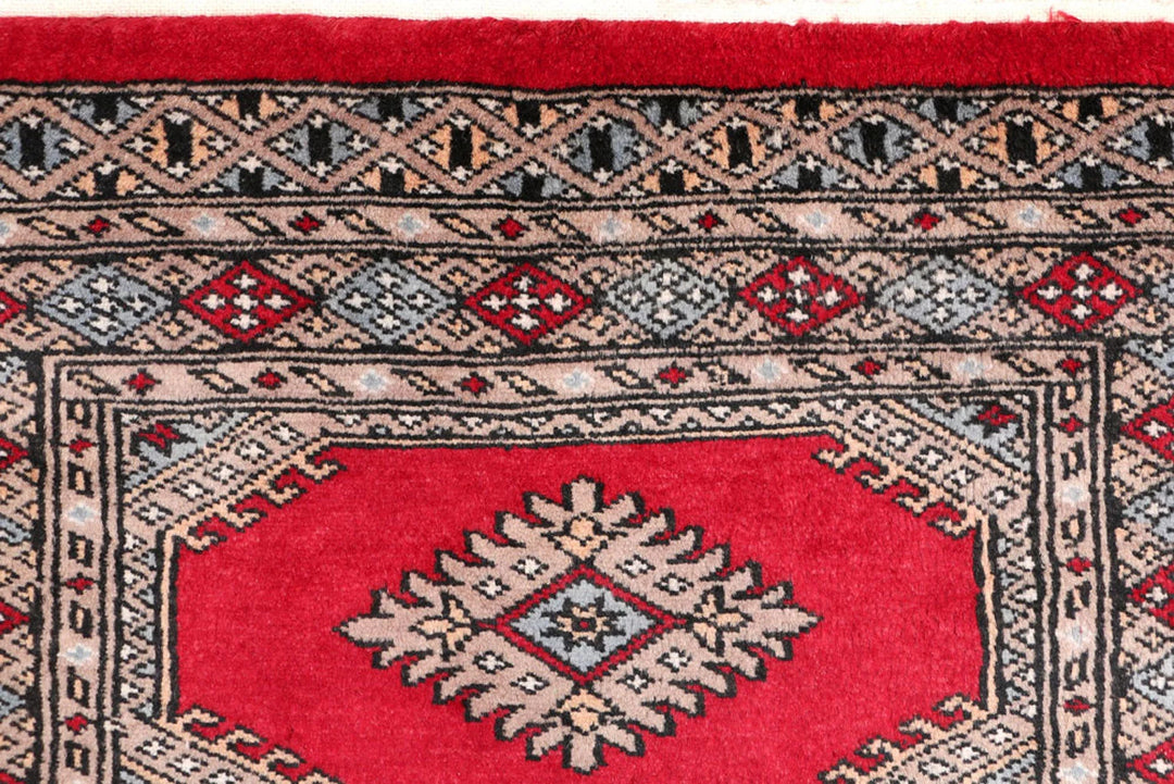 Firebrick Red Pakistani Jaldar Runner Rug 2' 1" x 6' 3" Hand-Knotted | No. QA99172