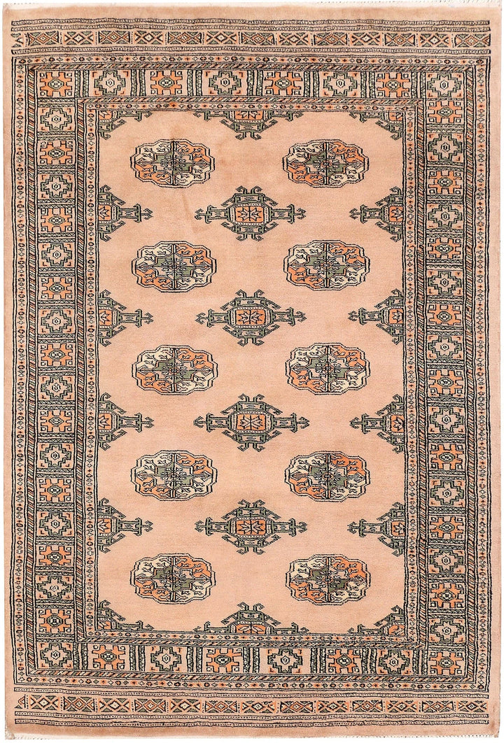 Tan Bokhara Rug 4' 2" x 6' 2" Hand-Knotted | No. QA99240