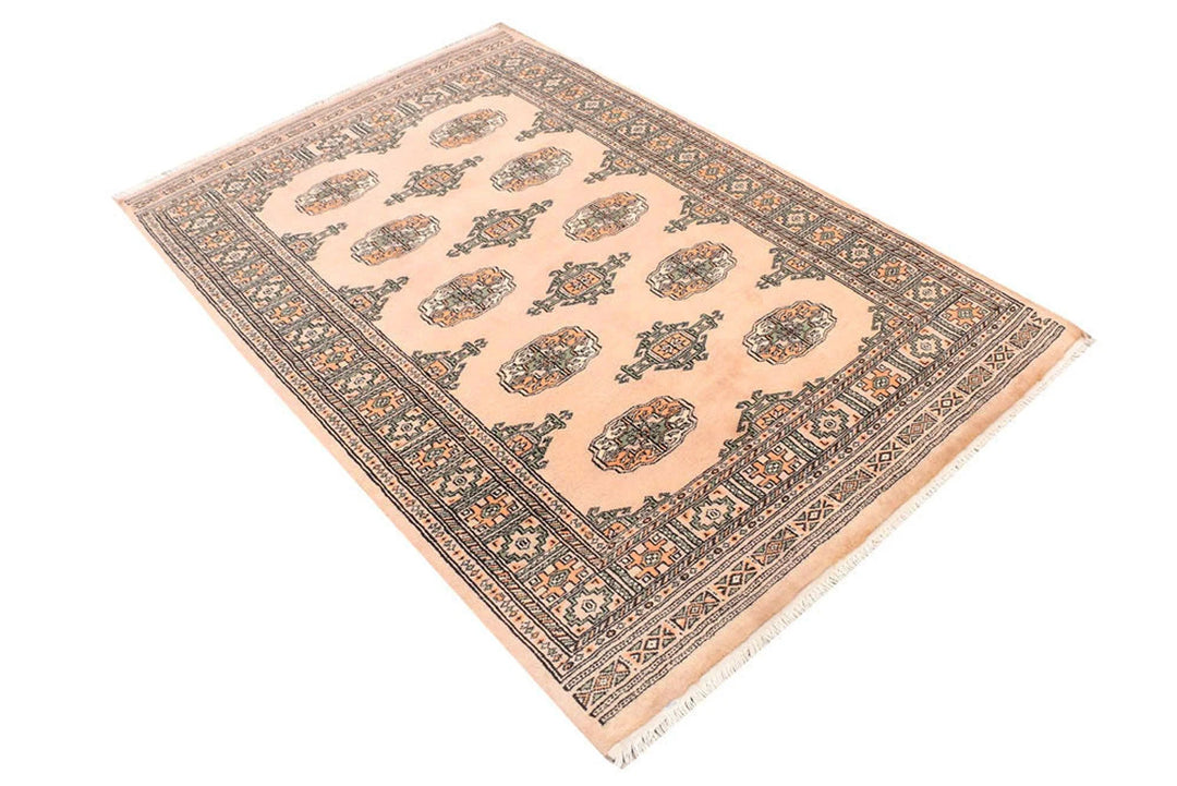 Tan Bokhara Rug 4' 2" x 6' 2" Hand-Knotted | No. QA99240