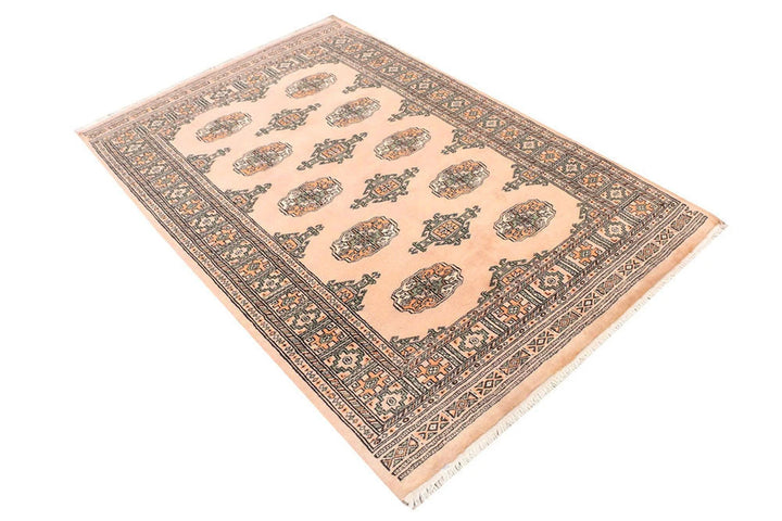 Tan Bokhara Rug 4' 2" x 6' 2" Hand-Knotted | No. QA99240