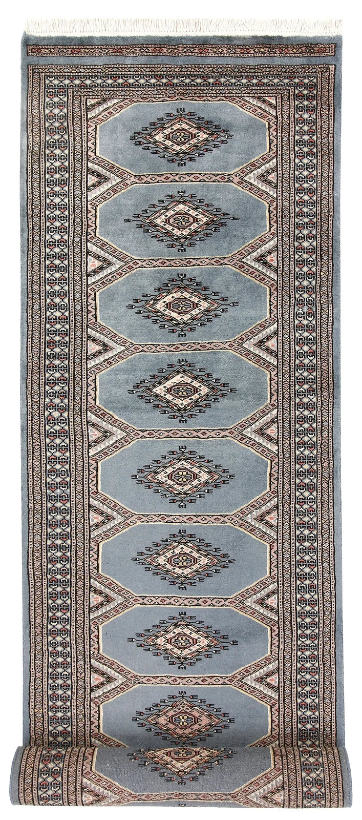 Light Slate Grey Pakistani Jaldar Rug 2' 7" x 10' 6" Hand-Knotted | No. QA99445
