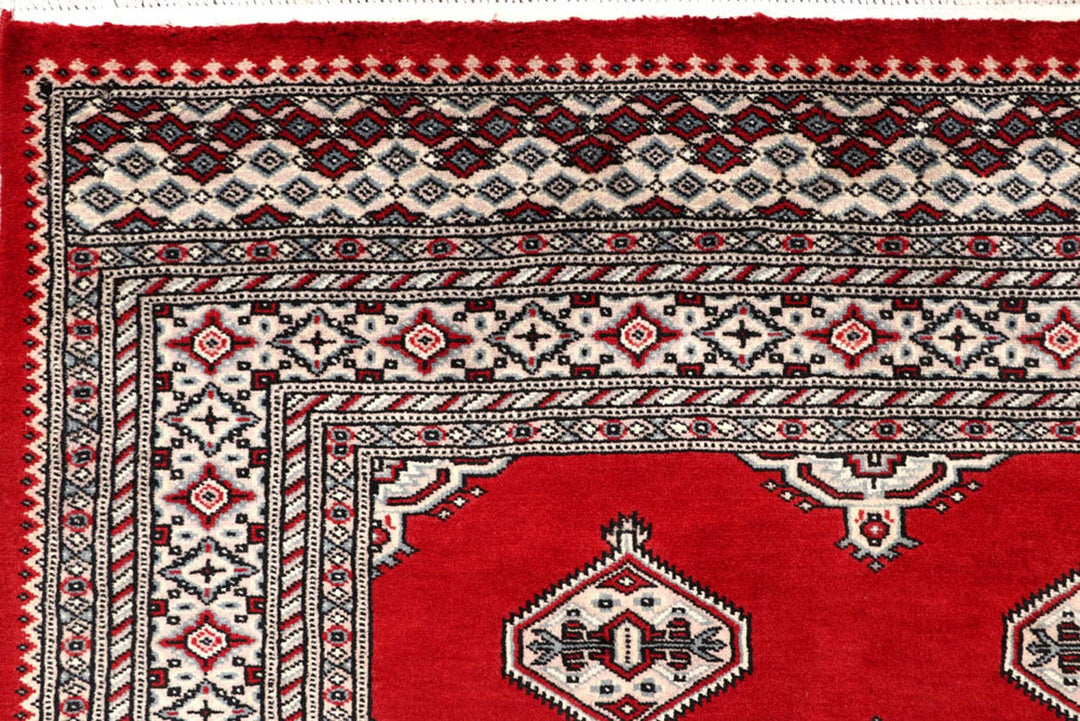 Red Pakistani Jaldar Rug 6' 7" x 7' 3" Hand-Knotted | No. QA99498