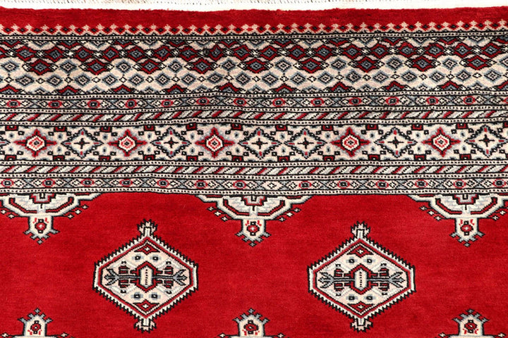 Red Pakistani Jaldar Rug 6' 7" x 7' 3" Hand-Knotted | No. QA99498