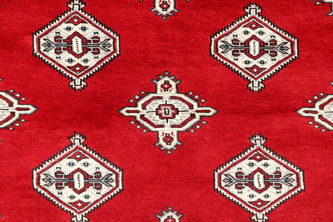 Red Pakistani Jaldar Rug 6' 7" x 7' 3" Hand-Knotted | No. QA99498