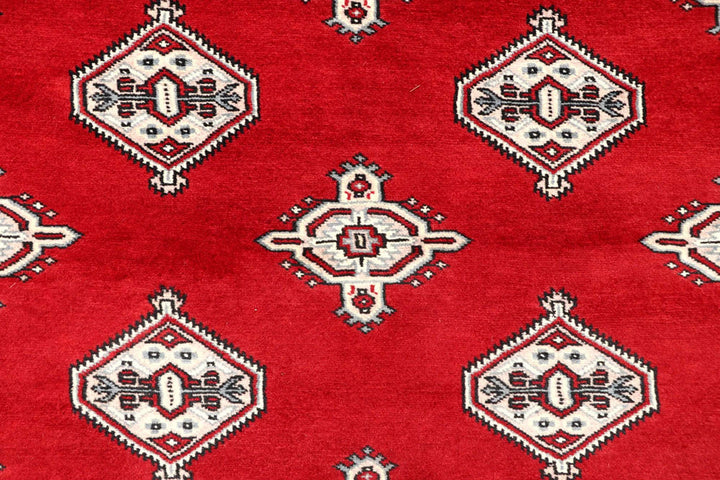 Red Pakistani Jaldar Rug 6' 7" x 7' 3" Hand-Knotted | No. QA99498